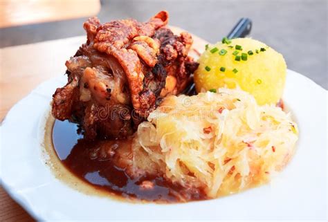 Schweinshaxe German Cuisine With Pork Knuckle Cabbage And Pota Stock Image Image Of Cabbage