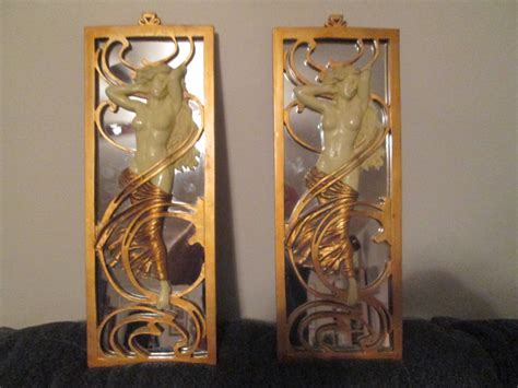 BEAUTIFUL PAIR OF ART DECO ART NOUVEAU NUDE WOMAN MIRRORED SYROCCO WALL