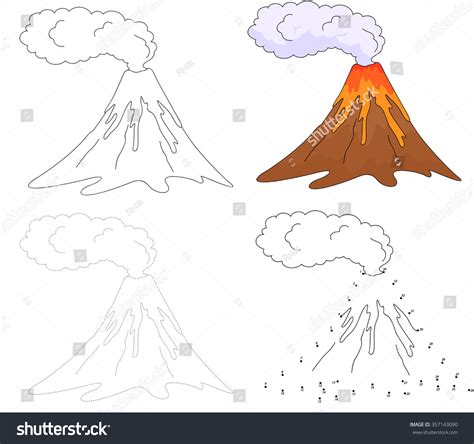 Vektor Stok Cartoon Erupting Volcano Dot Dot Educational Tanpa Royalti