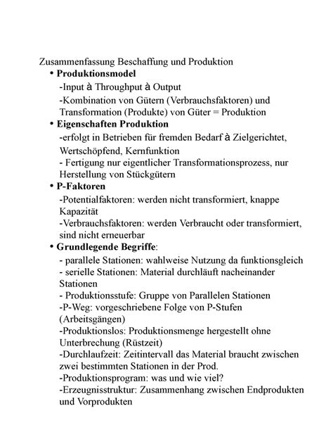 Zusammenfassung Sommersemester Zusammenfassung Beschaffung Und