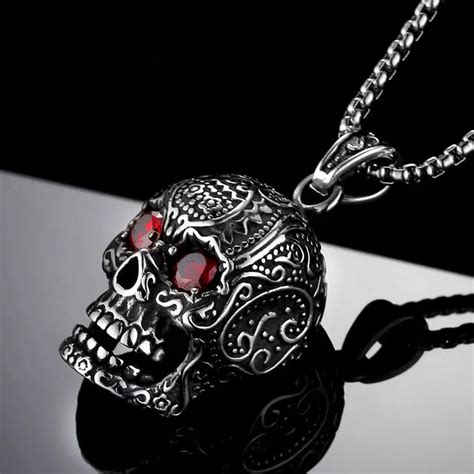 Punk Style 3d Red Eyes Skull Pendant Necklace For Men 316l Stainless S Awesome Skulls