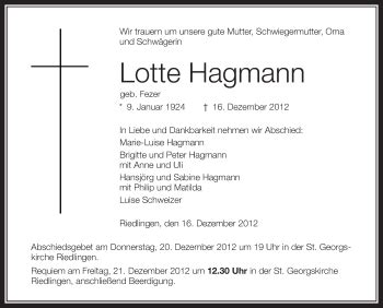 Traueranzeigen Von Lotte Hagmann Schwaebische De Trauerportal