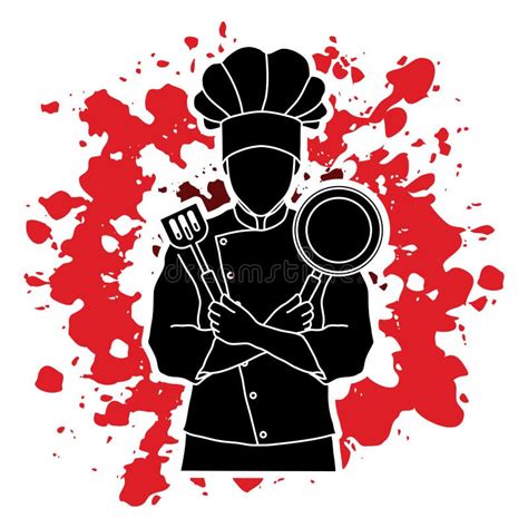 Chef Cook Standing Crossed Arms With Pan And Spatula Stock Vector