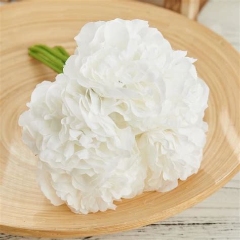 White Bouquet De Pivoines Artificielles En Soie Fausses Fleurs Pour