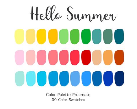 Bright Summer Color Swatches Procreate Color Palette Instant Download