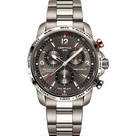 Certina Ds Podium Chronograph Mm Titanium Watch Grey Dial C