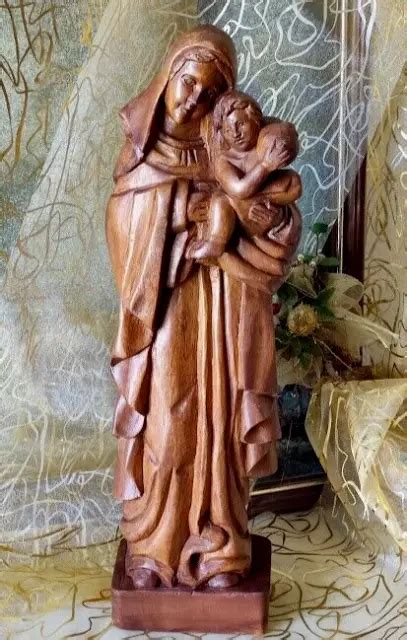 GRANDE STATUE VIERGE Marie Enfant Jesus Bois De Chene Baroque Virgin