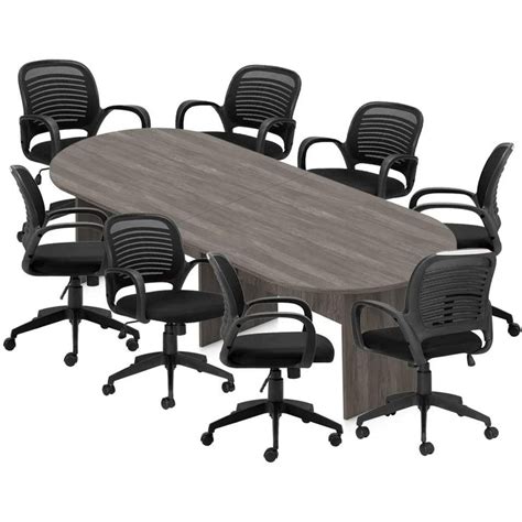 10ft Racetrack Conference Table With 8 Chairs G10901 Artisan Grey