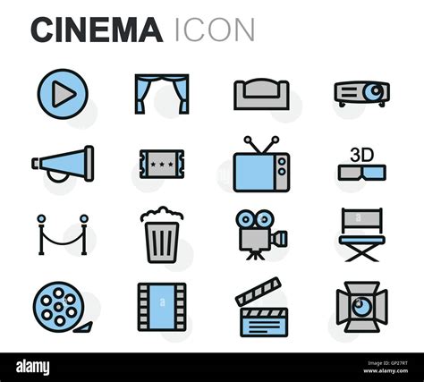 Vector Flat Line Cinema Icons Set Stock Vector Image And Art Alamy