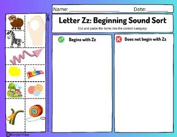 Letter Zz Beginning Sound Sort Cut And Paste By KinderVibe TPT