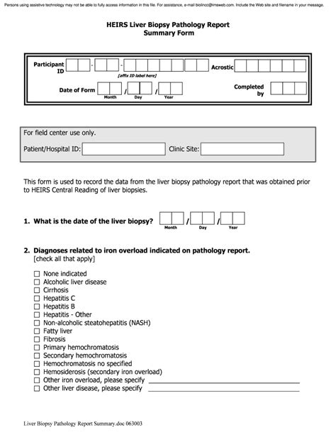 Fillable Online Biolincc Nhlbi Nih HEIRS Liver Biopsy Pathology Report