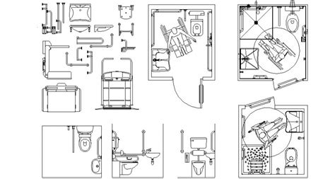 Disabled toilet plan and section dwg file - Cadbull