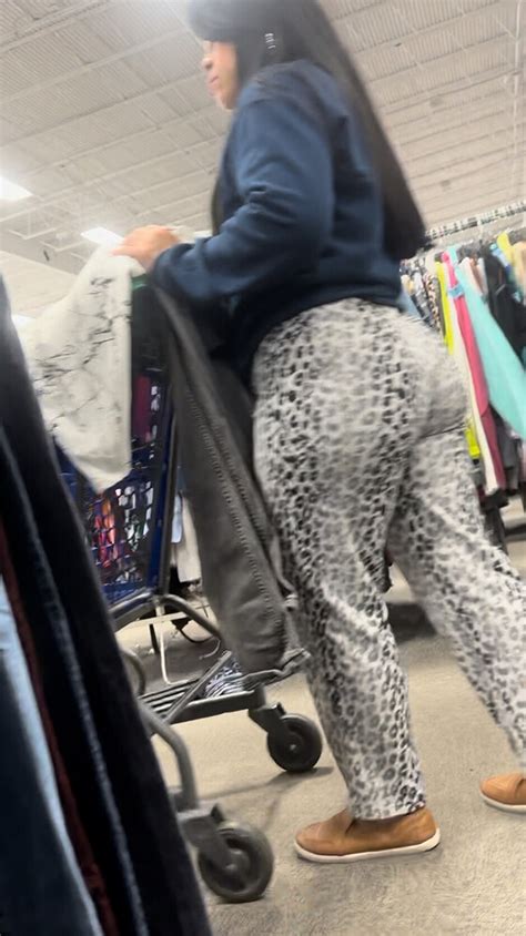 Standing In Line Behind Big Butt Latina In Leopard Print Pajamas Ass