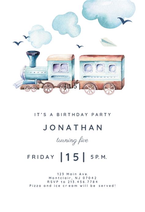 Illustrated Train Birthday Invitation Template Free Greetings