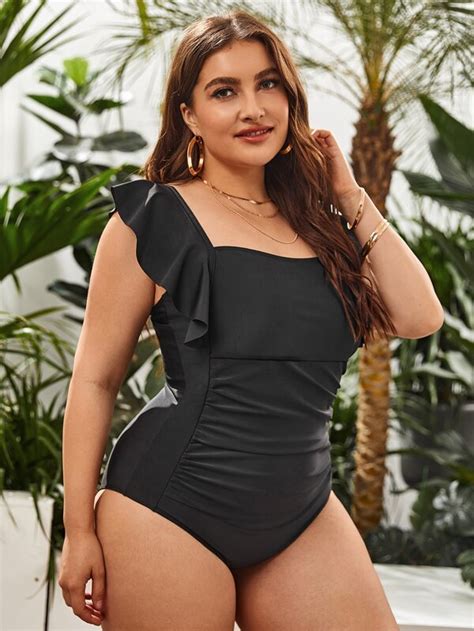 Shein Swim Chicsea Plus Ruched Ruffle Detail One Piece Swimsuit Shein Usa