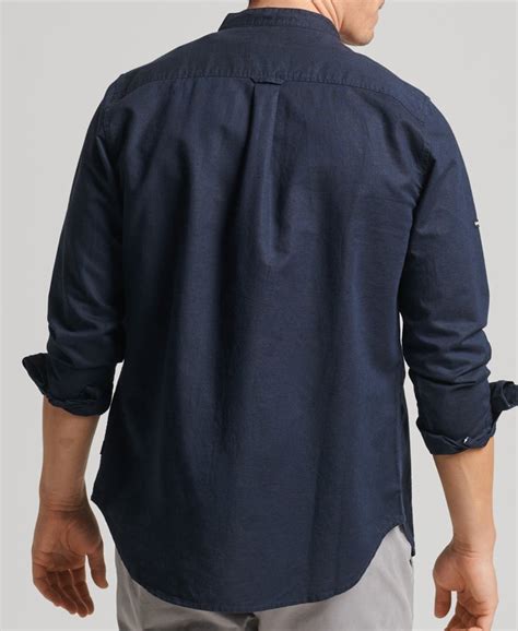 Superdry Us Organic Cotton Linen Long Sleeved Grandad Shirt Mens Sale