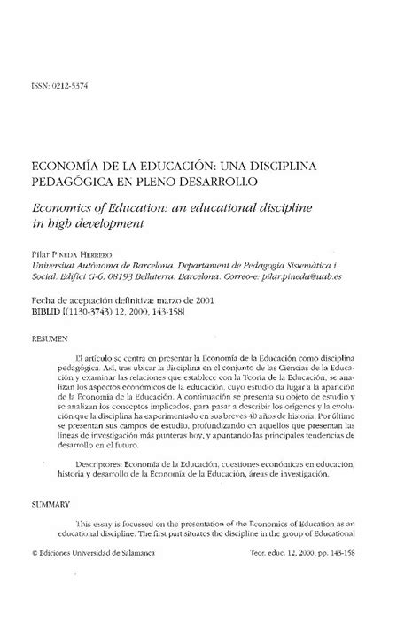 Pdf Economía De La Educación Una Disciplina Pedagógica … · La