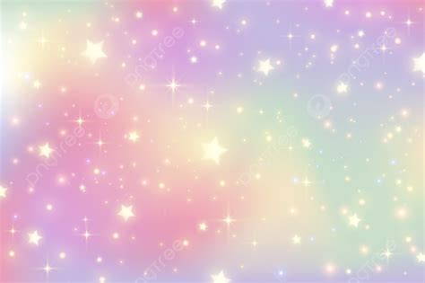 Fantasy Watercolor Illustration With Rainbow Pastel Sky With Stars