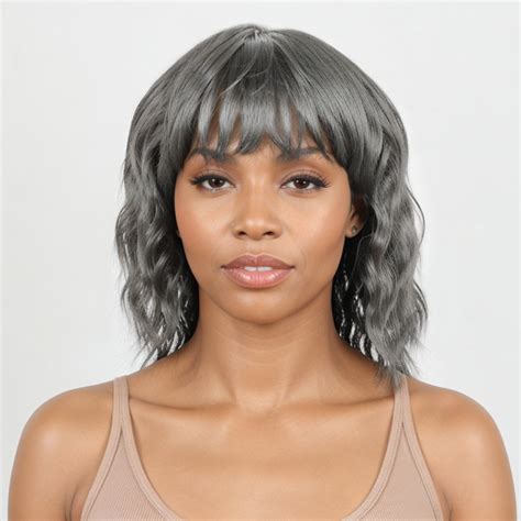 Salt And Pepper Short Mullet Wig Short Bob With Bangs 80s 90s Shaggy L