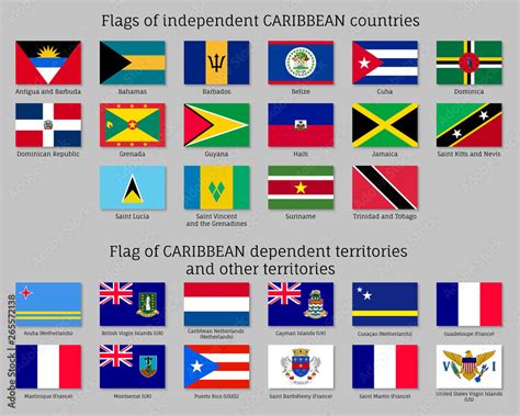 Flags Of Independent Caribbean Countries And Dependent Territories