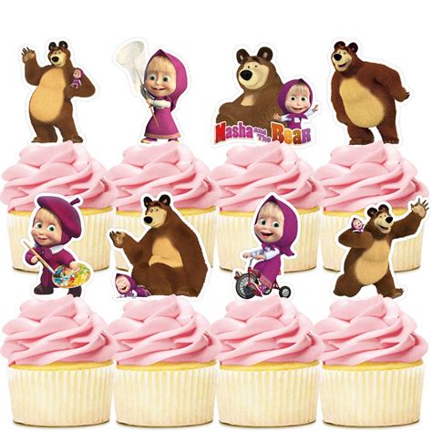 Cake Decorations For Masha And The Bear Cupcake Toppers Cute Birthday