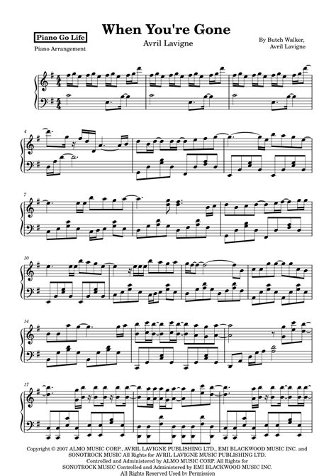 When Youre Gone Arr Piano Go Life Sheet Music Avril Lavigne