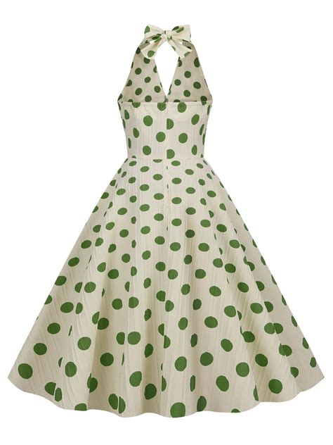 1950s Polka Dot Halter Swing Dress Retro Stage