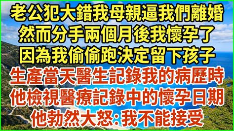 老公犯大錯我母親逼我們離婚！然而分手兩個月後我懷孕了！因為我偷偷跑決定留下孩子！生產當天醫生記錄我的病歷時！他檢視醫療記錄中的懷孕日期！他