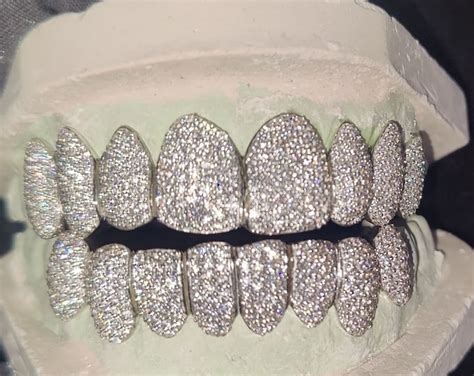 Full Set Fully Iced Vvs Moissanite Grillz 8 Top And 8 Bottom Moissanite Grillz Custom Hip Hop