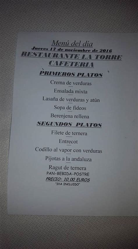 Menu At Restaurante La Torre Parque Coimbra