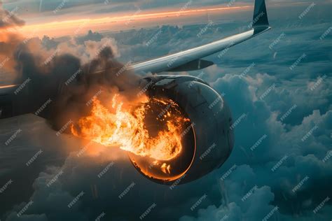 Premium Photo | Plane Engine on Fire Midflight Dramatic Image and ...