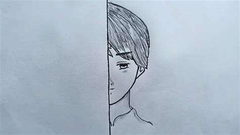 How To Draw Cute Anime Boy Half Face Art Step By Step Youtube