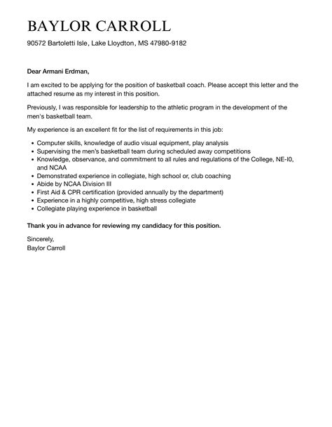 Basketball Coach Cover Letter Velvet Jobs