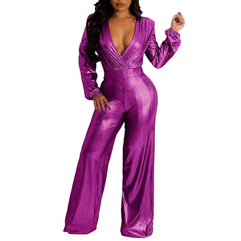 Baocc Jumpsuits For Women Women Sexy Long Sleeve V Neck Jumpsuits Slim Fit Nightclub Style Long