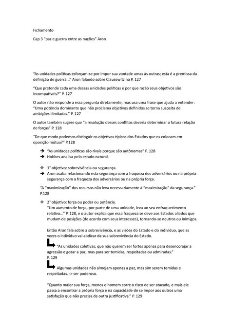 Fichamento Paz E Guerra Entre As Na Es Fichamento Cap Paz E