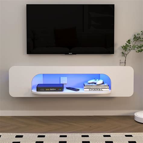 Pmnianhua Floating Tv Stand With Led Lights Wall Mounted Tv Shelves With 1 Open Shelf Modern