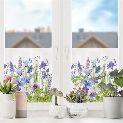 Fensterfolie Sichtschutz Aquarellierte Blumenwiese In Blau