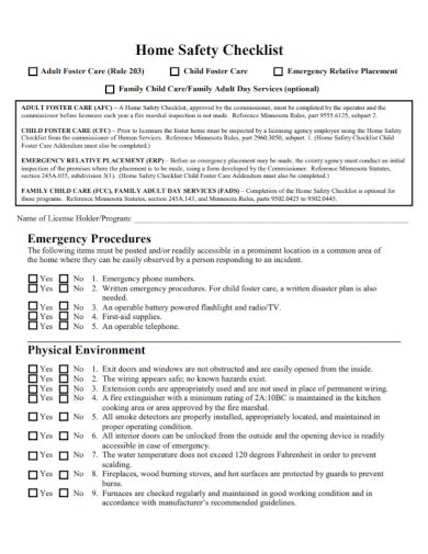 Free 10 Home Safety Checklist Samples Fire Health Inspection