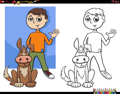 Desenho De Menino De Desenho Animado E Seu Cachorro Para Colorir