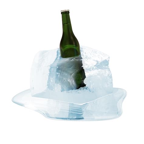 Cerrar En Botella De Cerveza En Cubitos De Hielo Derretidos Foto Premium