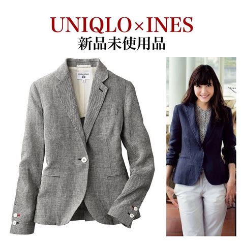 【新品】【新品未使用品】uniqlo×ines ユニクロ イネス プレミアムリネン 麻100 テーラードジャケット 千鳥格子 サイズl