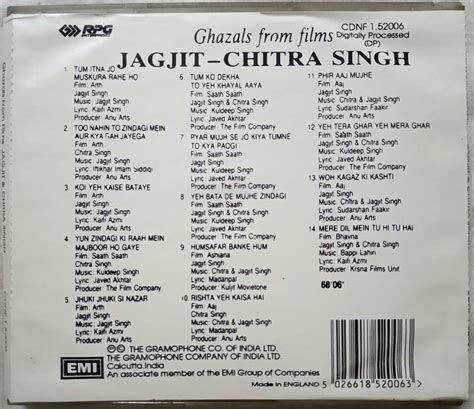 Ghazals from Films Jagjit Chitra Singh hindi Audio cd - Tamil Audio CD ...