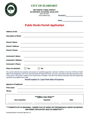 Fillable Online Elmhurst Public Works Permit Application 4 Elmhurst