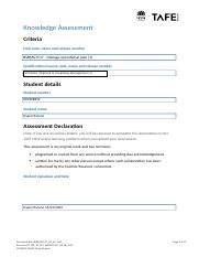 Bsbmgt Ae Kn Of Docx Knowledge Assessment Criteria Unit Code