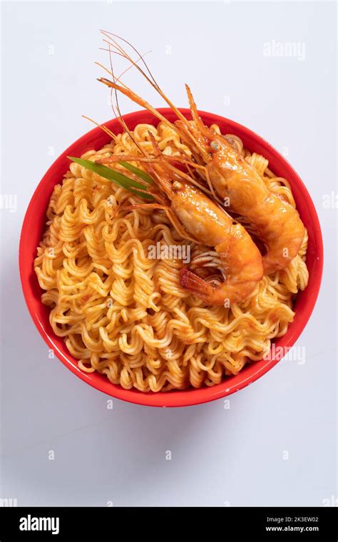 Plane Chicken Egg Beef Prawn Instant Noddles Isolated On White