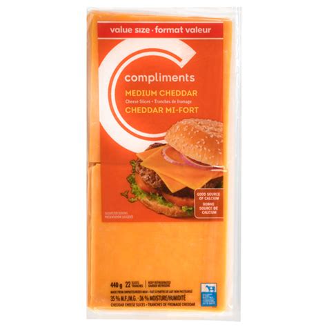 Slices Cheese Cheddar Medium 440 g | Compliments.ca