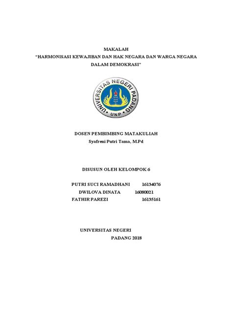 Makalah Pkn Harmonisasi Kewajiban Dan Hak Negara Dan Warga Negara Dalam Demokrasi Pdf