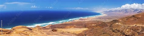 Cofete Sandy Beach With Vulcanic Mountains In The Background Jandia