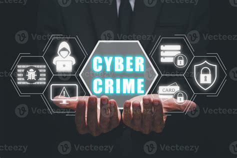 Cyber Crime Concept Person Hand Holding Cyber Crime Icon On Virtual