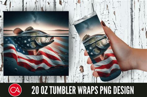 3D Bass Fish Patriotic 20 Oz Tumbler PNG Graphic By Craft Fair